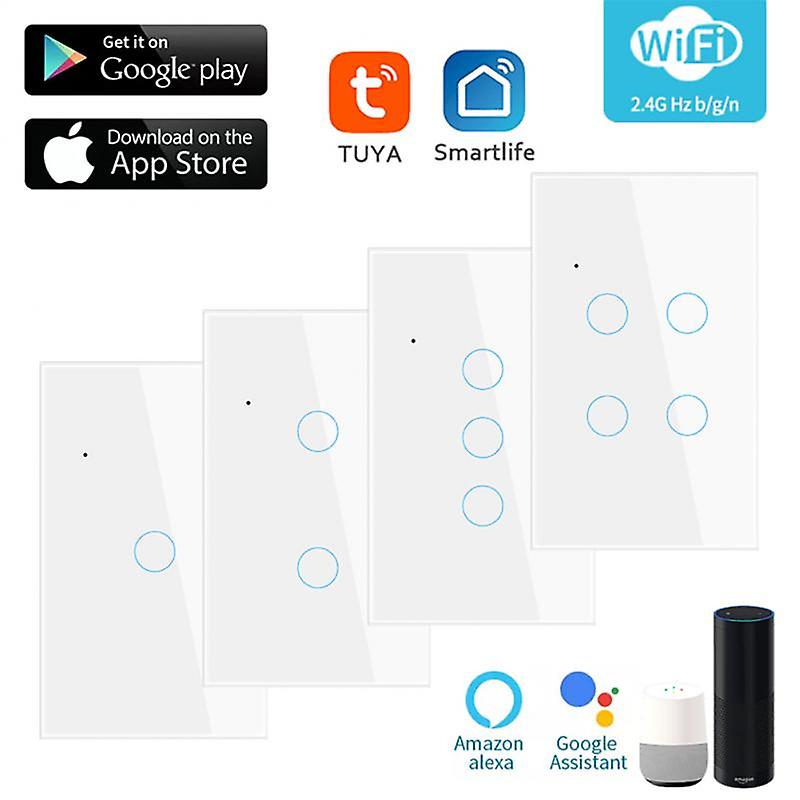 Aubess Wifi Eu Us 120type Wall Touch Switch Tuya Light Switch 1-4 Gang Required Neutral Wire Smart Life Support Alexa Google