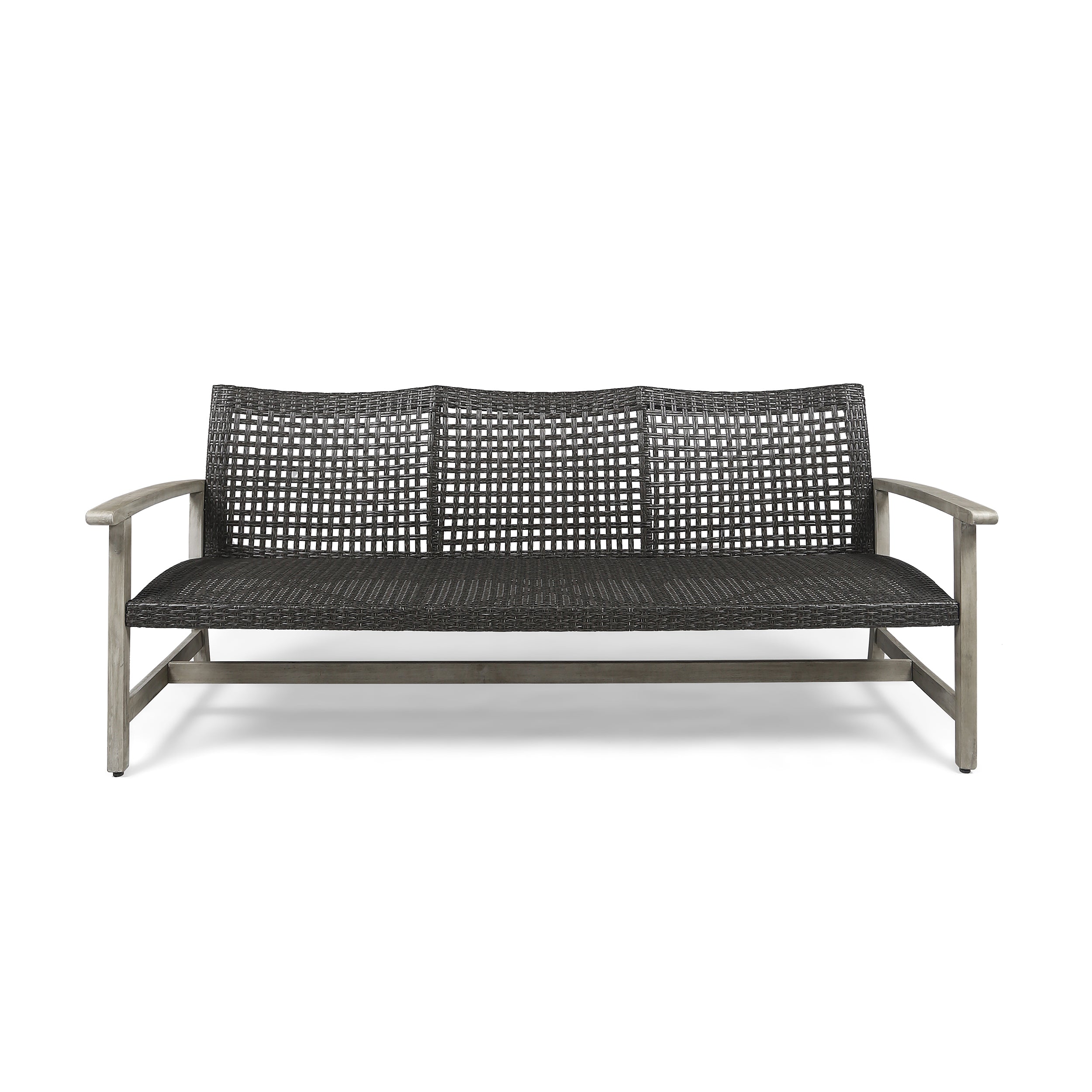 Marcia Outdoor 3-Seater Wicker Weave Sofa with Acacia Wood Frame