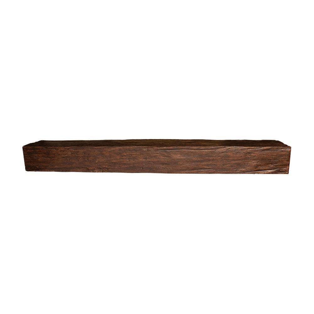 American Pro Decor 6 in. x 8 in. x 4 ft. Walnut Riverwood Faux Wood Cap-Shelf Mantel 5APD10932