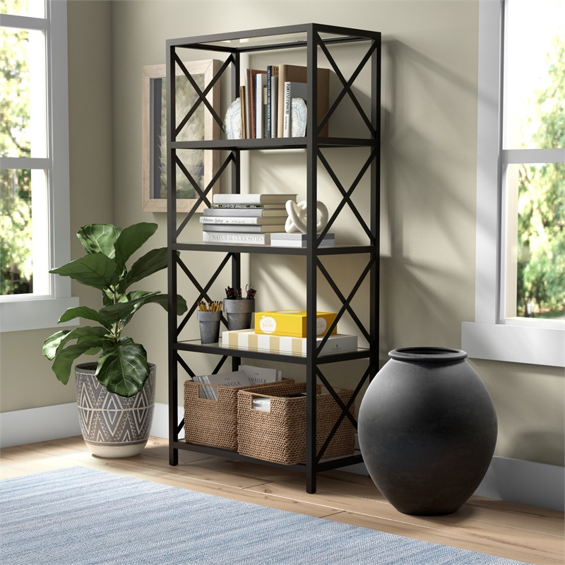 Henn ampHart 30 quotBlackened Bronze Metal/Glass Bookcase   Transitional   Bookcases   by Homesquare  Houzz