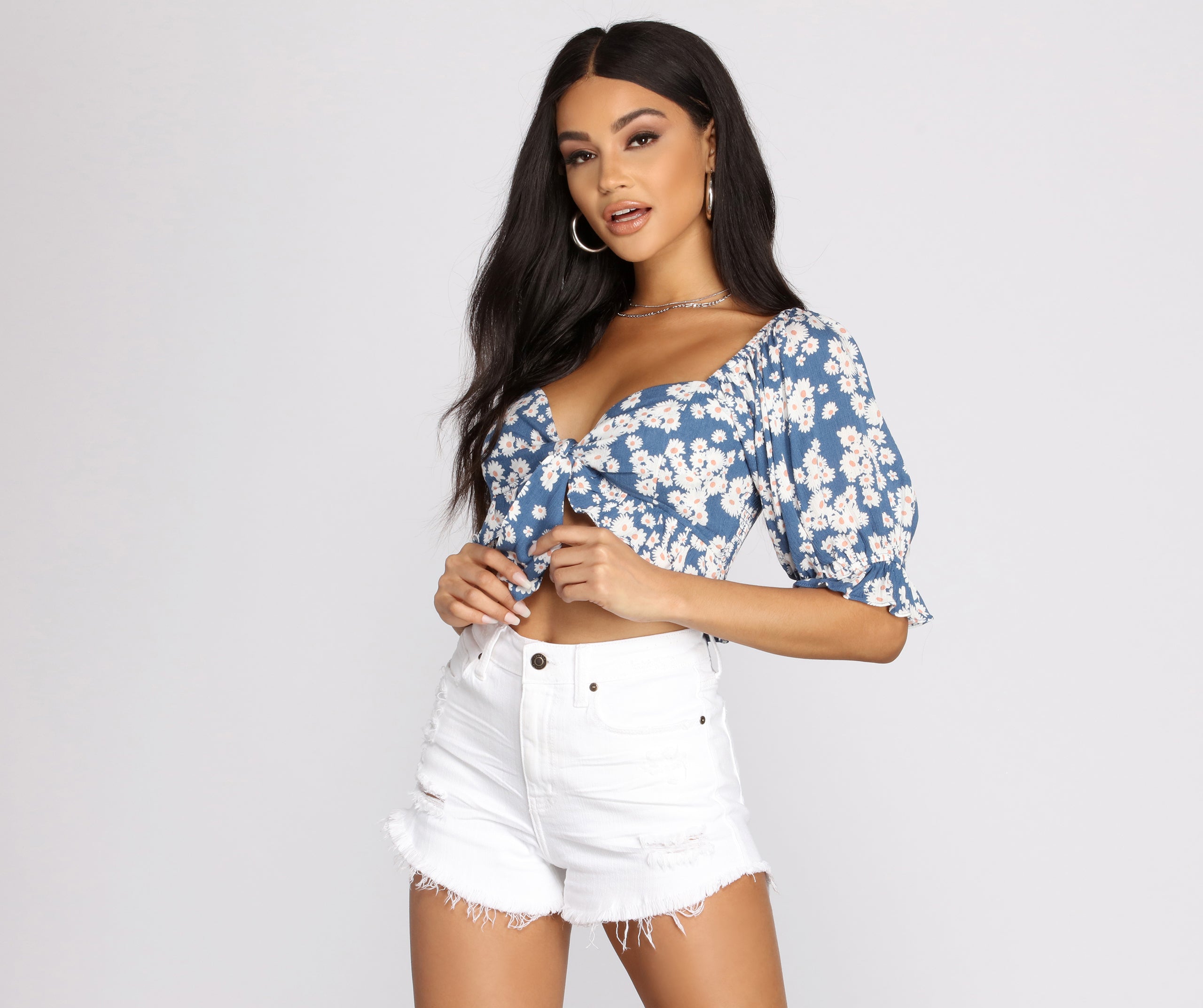 Floral Flirt Tie Front Crop Top