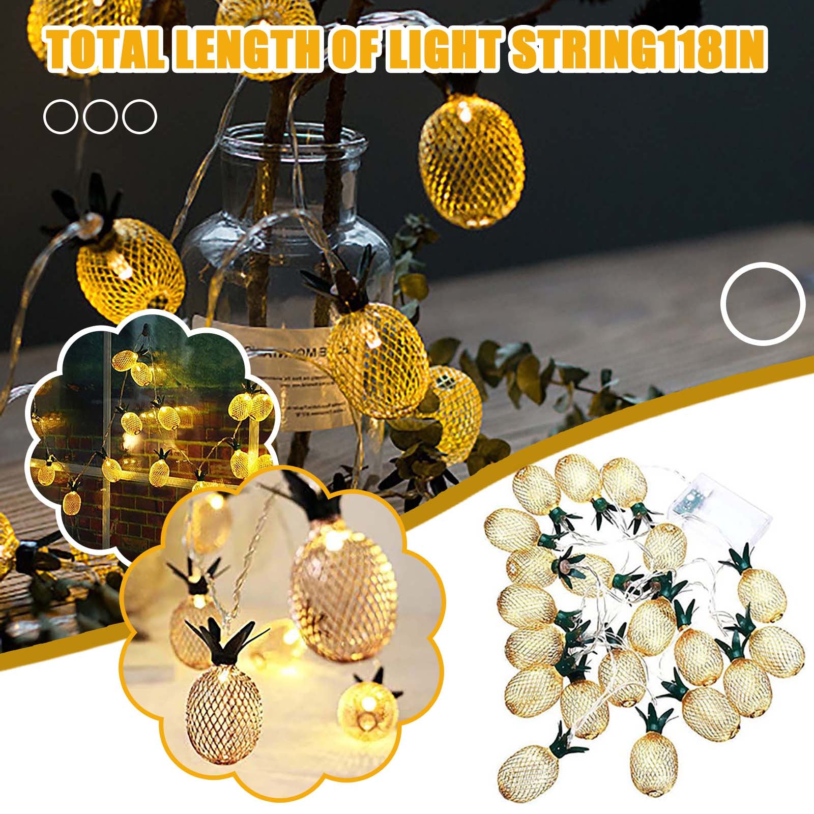 LED golden pineapple string golden light LED battery string light Led lights for bedroom outdoor floor lamp pendant DIY Wedding Party Bedroom Terrace(Multicolor)