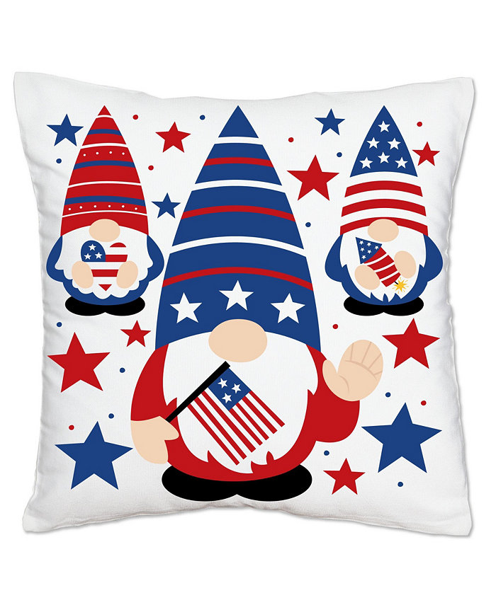 Big Dot of Happiness Patriotic Gnomes - Holiday Gnome Party Home Decor Throw Pillow Cover 16 x 16 In