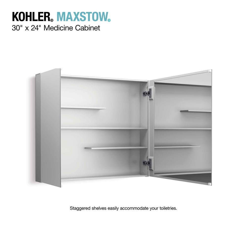 KOHLER Maxstow 30 in. x 24 in. Aluminum Frameless Surface-Mount Soft Close Medicine Cabinet with Mirror K-R79225-LA1