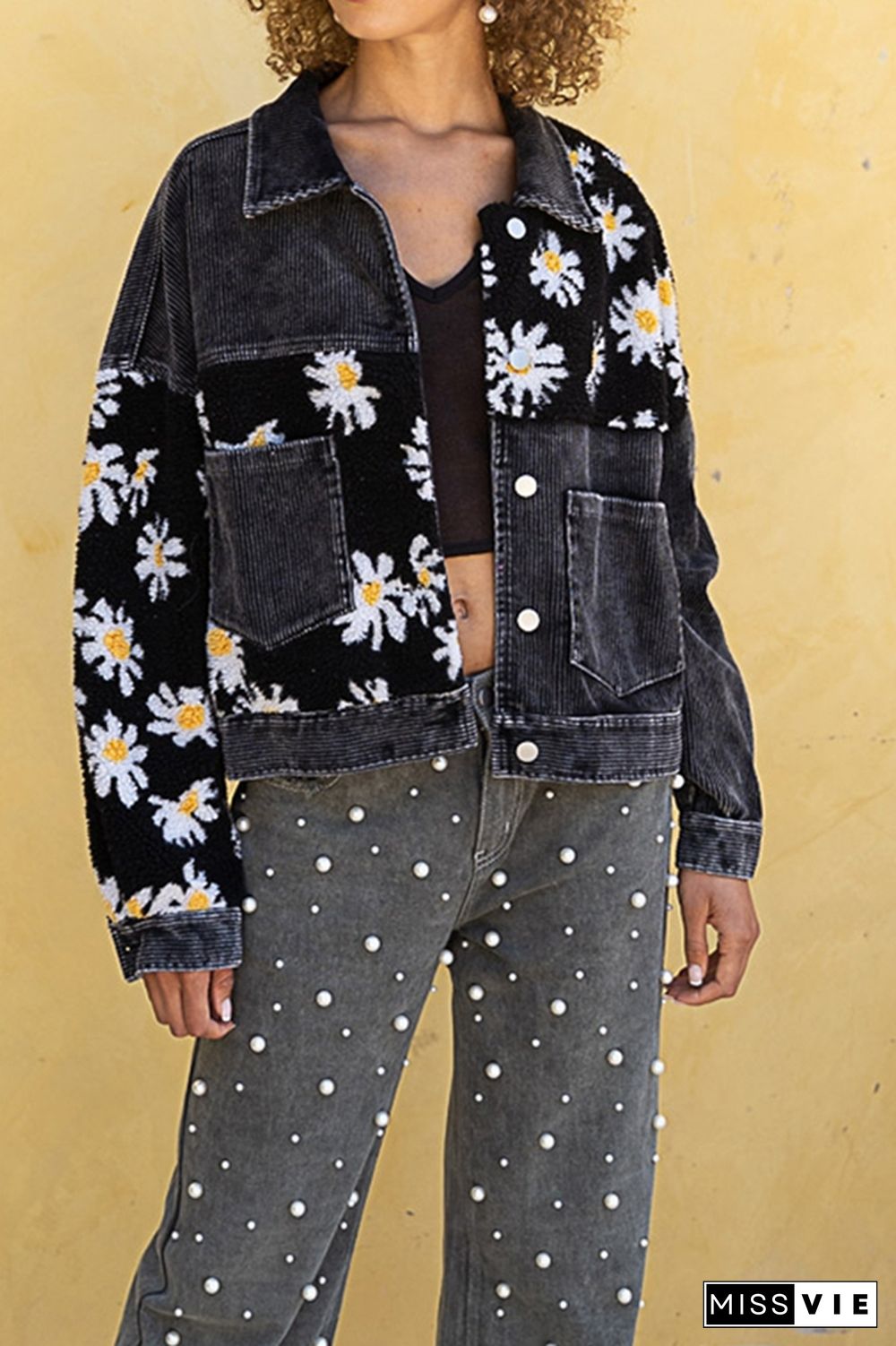 Daisy Print Patchwork Corduroy Jacket