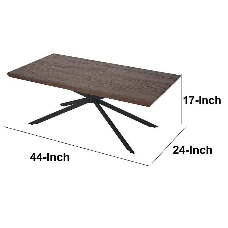 Rectangular Wooden Coffee Table with Boomerang Legs， Natural Brown Sonoma and Black