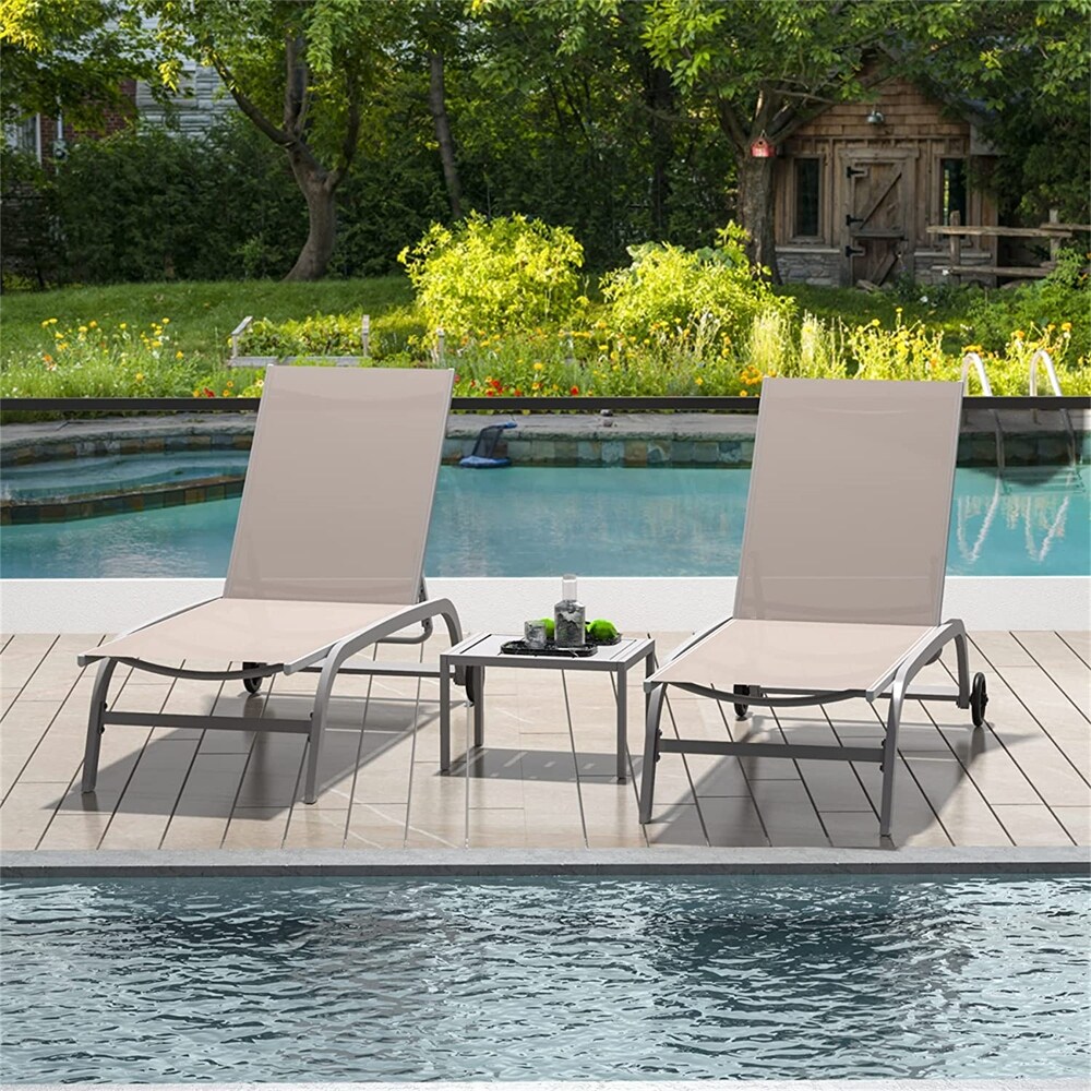 Outdoor Lounge Chairs with Wheels and 5 Adjustable Position (Set of 3)