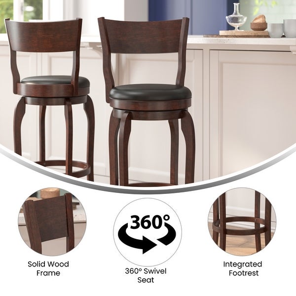 Classic Wooden Bar Stool with Bowed Frame and Upholstered Seat