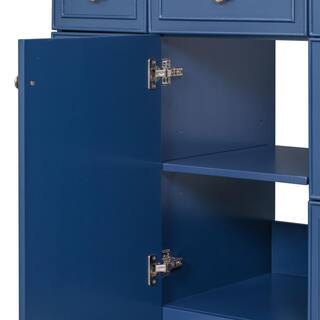 Aoibox 36 in. W x 18 in. D x 34 in. H Freestanding Bathroom Vanity Cabinet in Navy Blue with White Sink Top SNMX4439