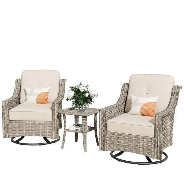 XIZZI 3Piece Swivel Rocking Chair Rattan Wicker Outdoor Patio Furniture Bistro Set