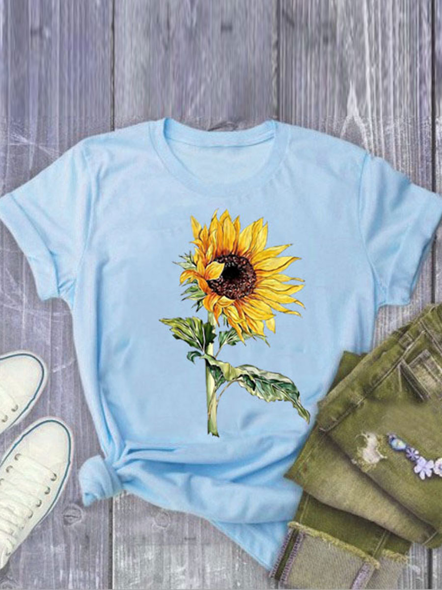 Sunflower Pattern Simple Short Sleeve T-Shirt