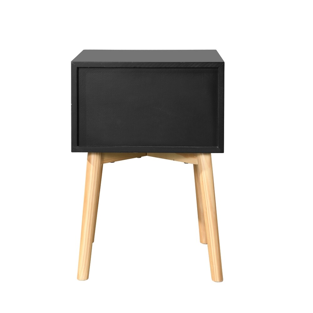 Traditional Black/White Wooden Nightstand  End Table Bedside Table with 2 Drawer and Rubber Wood Legs