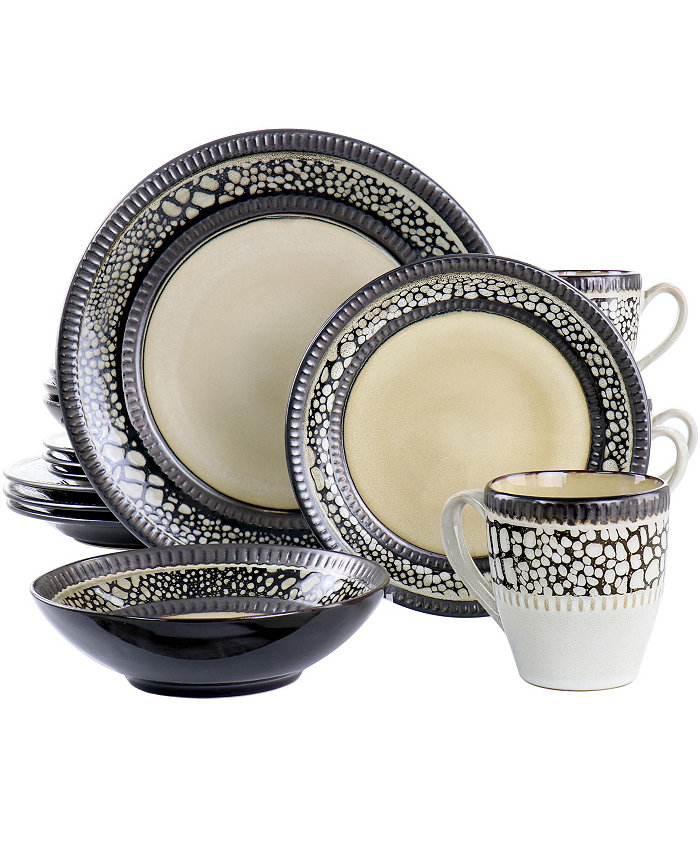 Elama Desert Sand 16 Piece Stoneware Dinnerware Set Service for 4