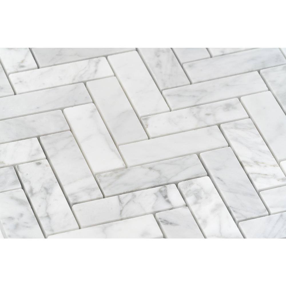 Ivy Hill Tile White Carrara Herringbone 12 in. x 12 in. 10mm Polished Marble Stone Mosaic Wall Tile (1 sq. ft.) EXT3RD104818