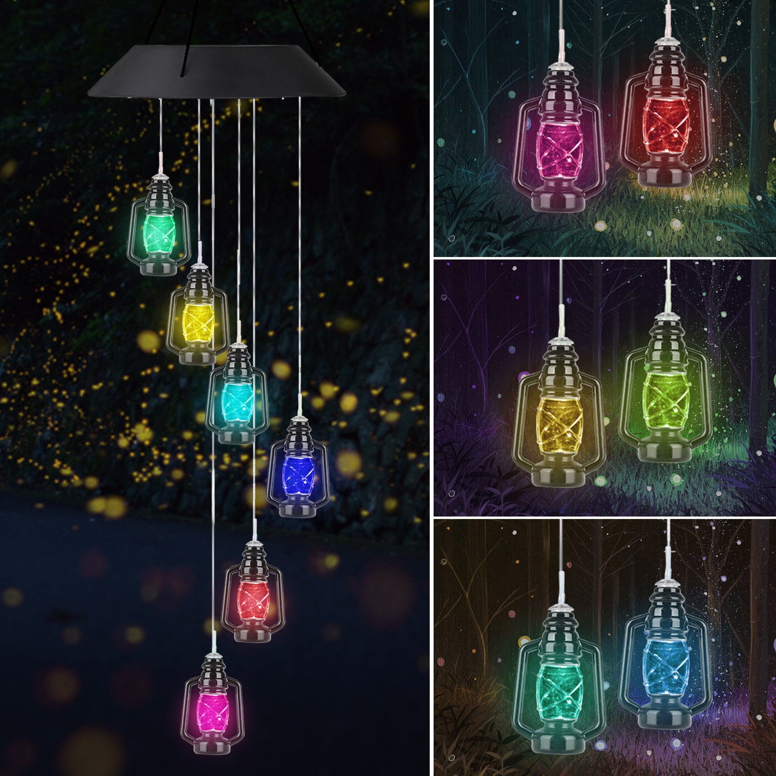 Wind Chimes Outdoor， TSV Garden Solar Mobile Color-Changing LED Light， Waterproof Automatic Spiral Wind Chimes， Portable Lanterns Wind Bell for Patio Deck Home， Gifts on Mother's Day Birthday