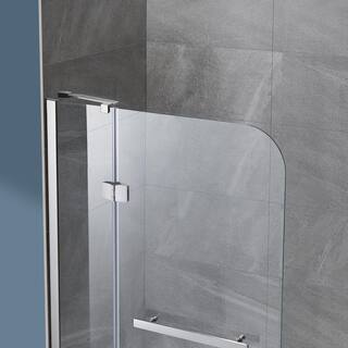 OVE Decors Annie 37.17 in. W x 57.99 in. H Pivot Frameless Tub Door in Satin Nickel 15BGP-ANNI36-SA