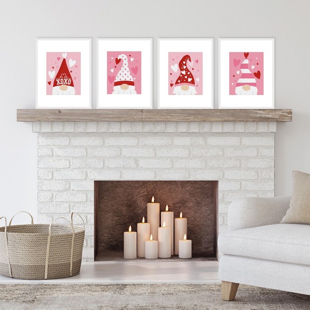 Big Dot Of Happiness Valentine Gnomes Unframed Valentine x27 s Day Linen Paper Wall Art Set Of 4 Artisms 8 X 10 Inches