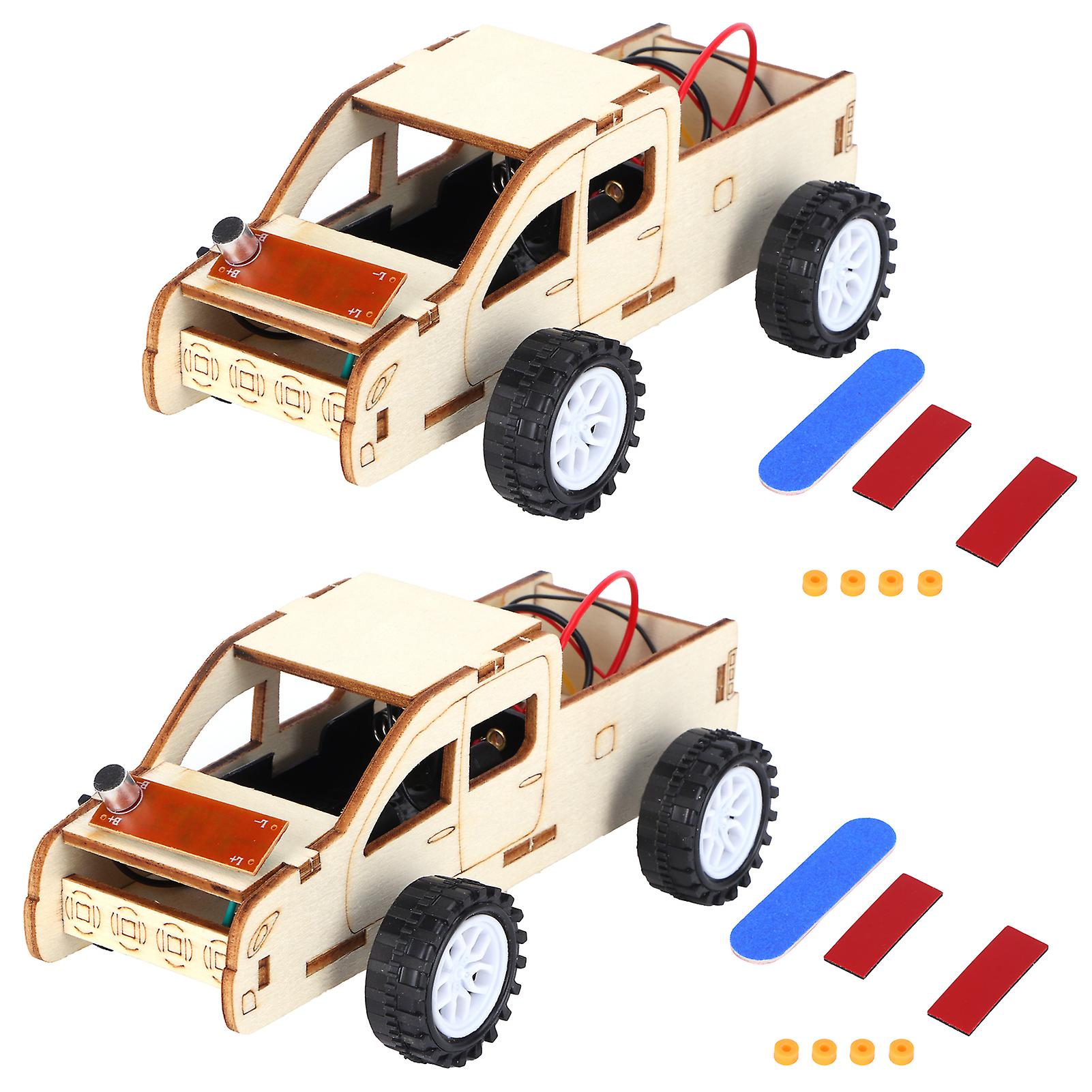 2 Set Wood Voice Controlled Vehicle Diy Toy Car Kit Scientific Experimental Tool For Children