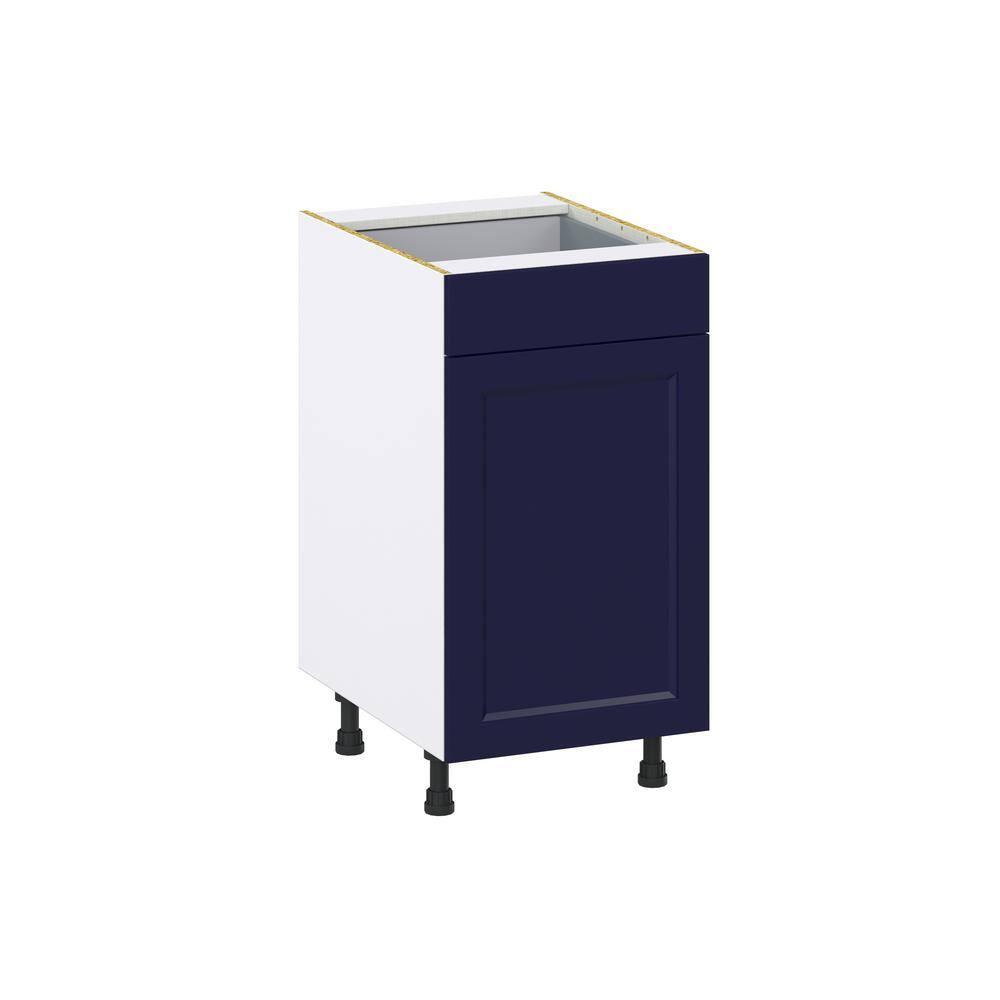 J COLLECTION Devon 18 in. W x 24 in. D x 34.5 in. H Painted Blue Shaker Assembled Base Kitchen Cabinet with a Drawer DSB18(LR)-DV