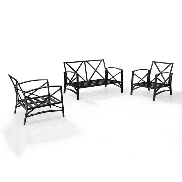 Crosley 3pc Kaplan Steel Outdoor Seating Furniture Set With Loveseat amp 2 Chairs Oatmeal