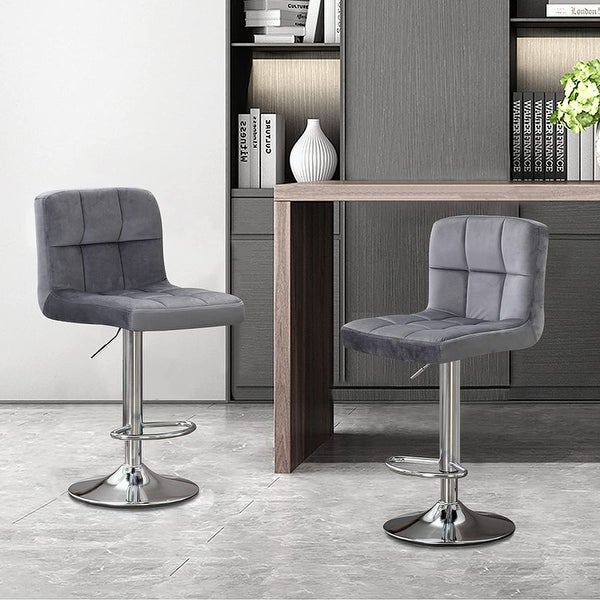 Swivel Velvet Bar Stools with Back，Height Adjustable