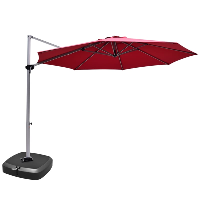 11 FT Patio Offset Cantilever Umbrella 360° Rotation Tilt with Cross Base & Crank Handle