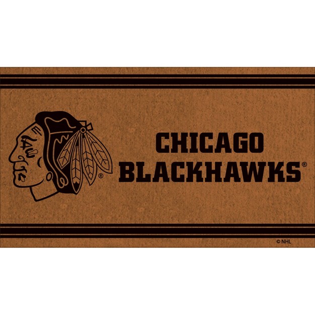 Evergreen Chicago Blackhawks Logo Turf Mat Brown 28 X 16 Inches Indoor Outdoor Doormat