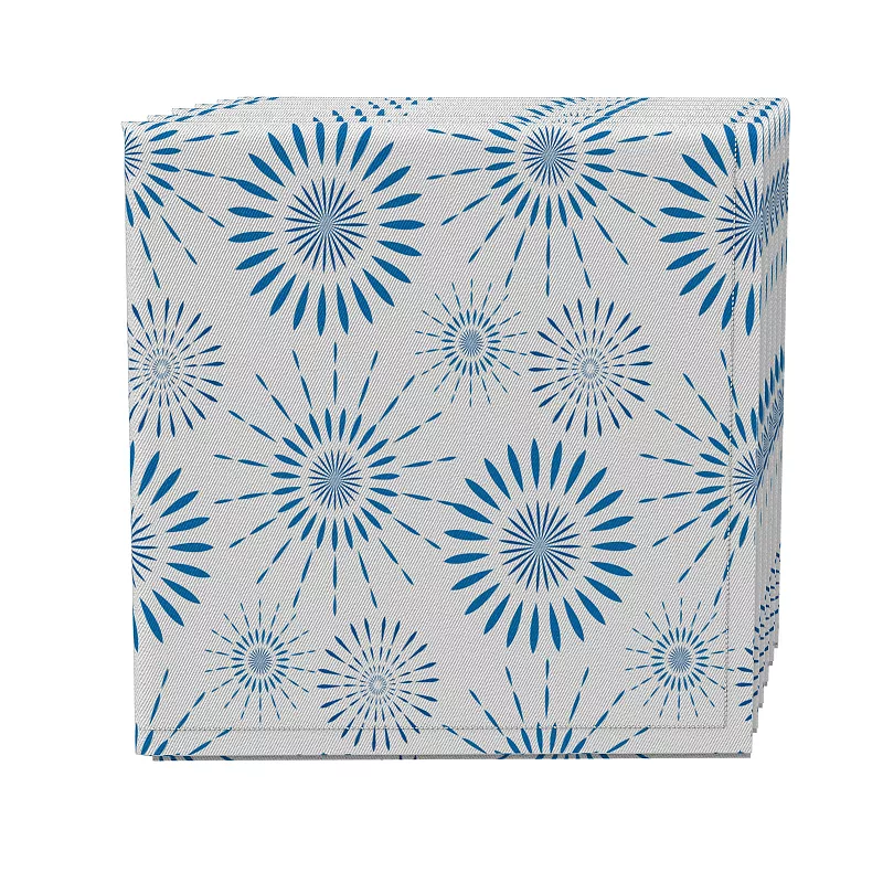 Napkin Set of 4， 100% Cotton， 20x20， Blue Fireworks Pattern