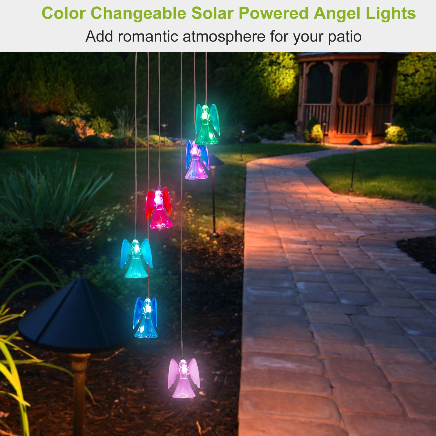 iMounTEK Solar Powered Angel Lights Wind Chimes LED Color Changing Hanging Wind Lamp