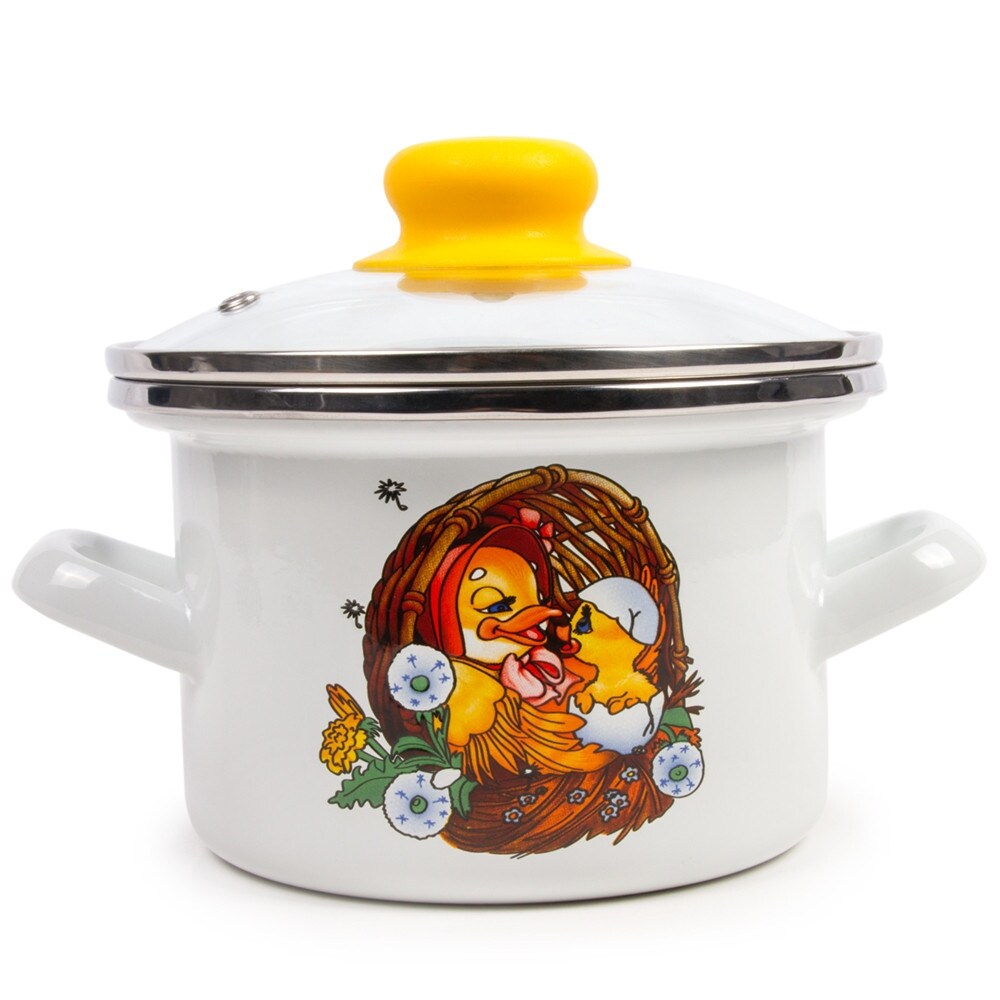 STP Goods Cute Ducklings Enamel on Steel 1.6 quart Pot w/Lid