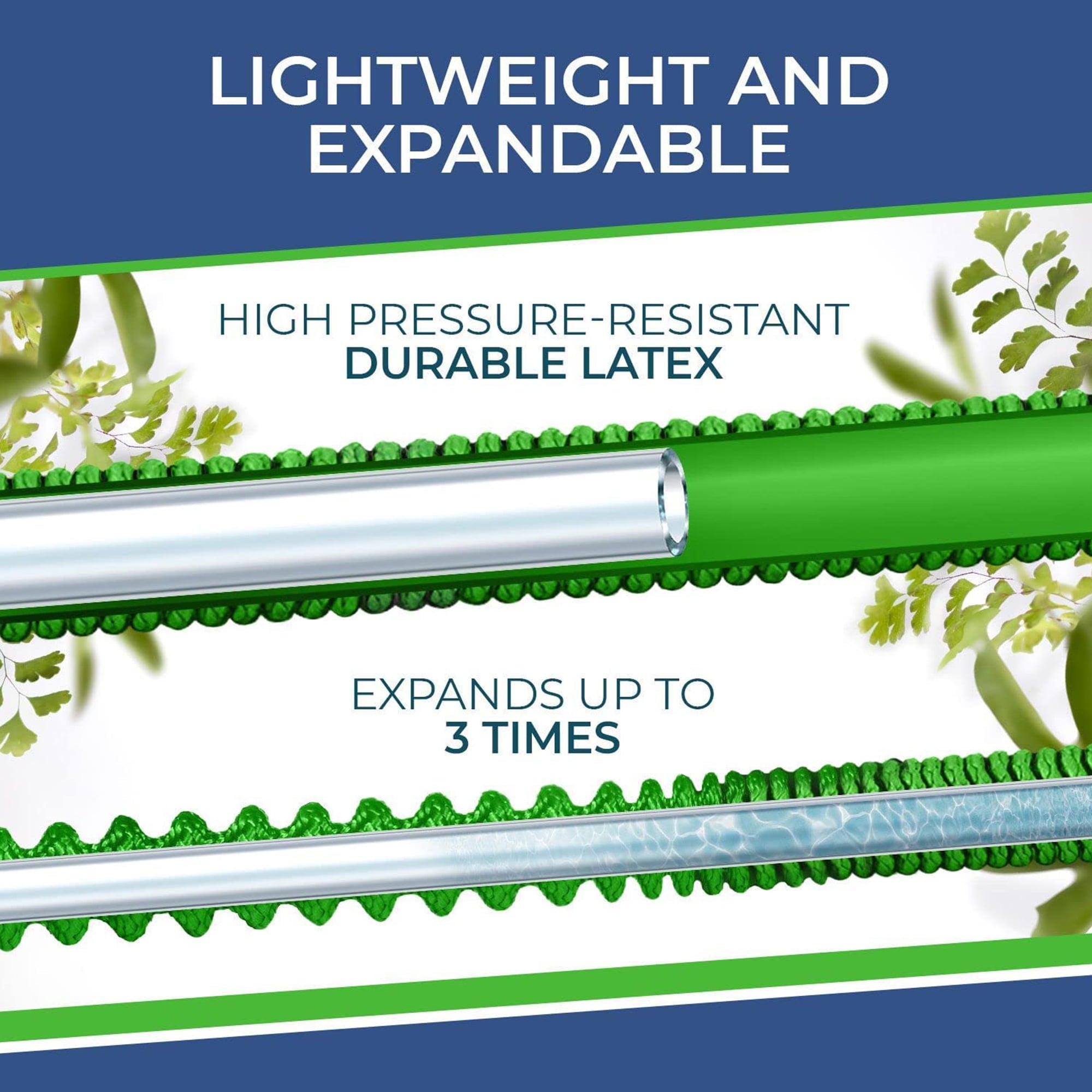 Grow Green Expandable Garden Hose with Double Latex Core Solid Brass Connectors, 25 ft. Green