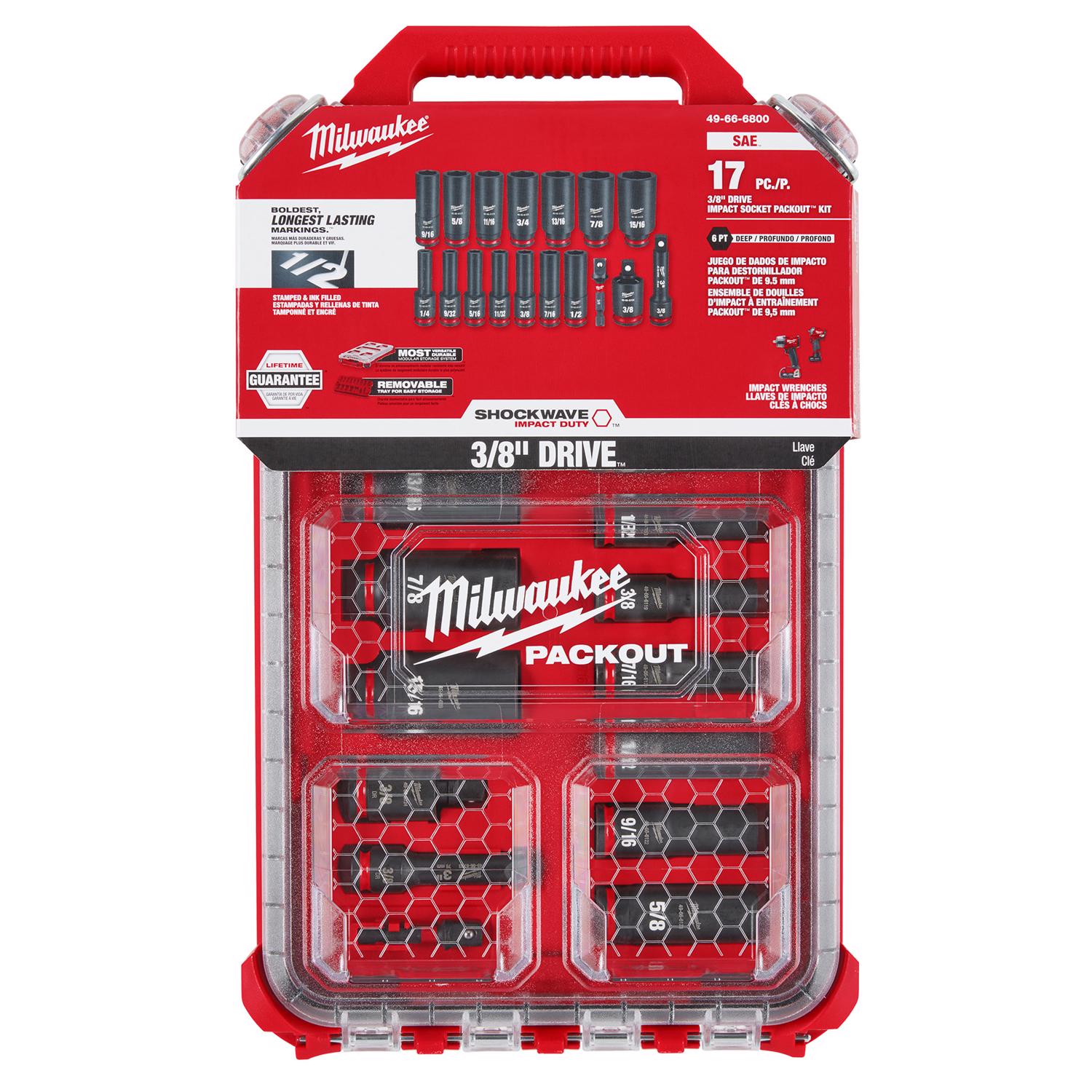 MW Shockwave 3/8 in. drive Metric 6 Point Impact Socket Set 19 pc