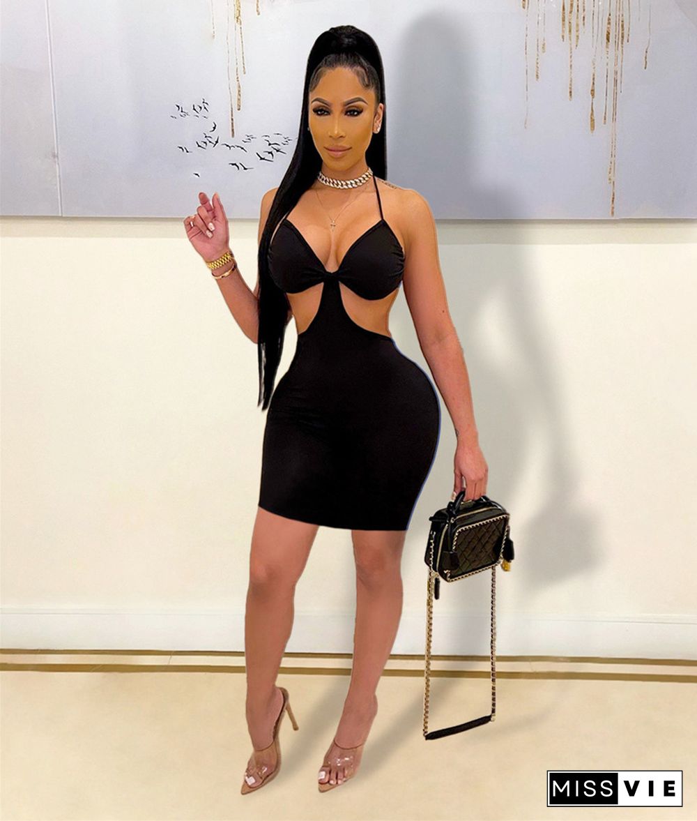 Backless Cut Out Spaghetti Strap Bodycon Sexy Dress