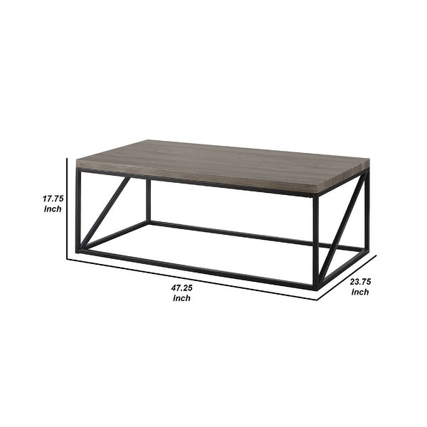 Industrial Style Minimal Coffee Table With Wooden Top And Metallic Base， Gray