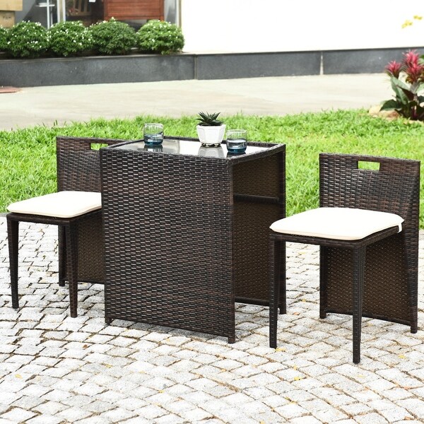 3 pcs Cushioned Outdoor Wicker Patio Set - Brown - 25.0