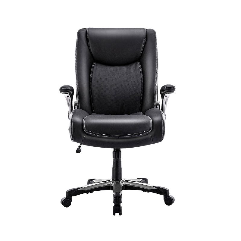 Big and Tall PU Leather Office Chair， High Back Computer Desk Chair 400 lbs with Padded Flip-Up Arms