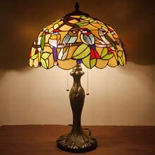 Tiffany Table Lamp Colorful Stained Glass Birds Bedside Lamp 16X16X24 Inches Desk Reading Light Metal Base Decor Bedroom Living Room Home Office S805 Series