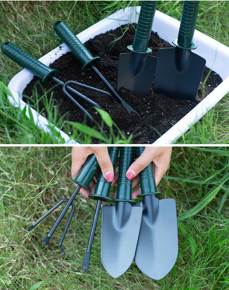 Soft Rubberized Non Slip Handle Stainless Steel Flower Design Garden Tool Shovel Outdoor 4 piece Set Lady Garden Tool Set