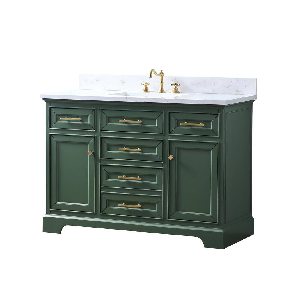 SUDIO Thompson 48 in. W x 22 in. D Bath Vanity in Evergreen with Engineered Stone Top in Carrara White with White Basin Thompson-48EG