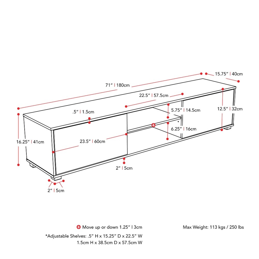 Hollywood Low Profile TV Stand With Doors for TV's up to 85\