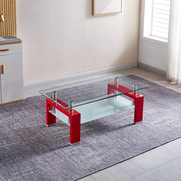 Tempered Glass Top Rectangular Double-Layer Coffee Table