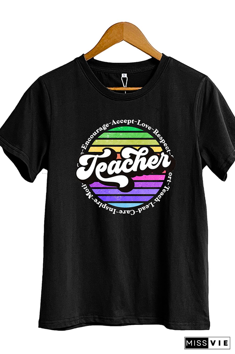 Colorful Teacher Retro Circle Short Sleeve Graphic Tee Wholesale