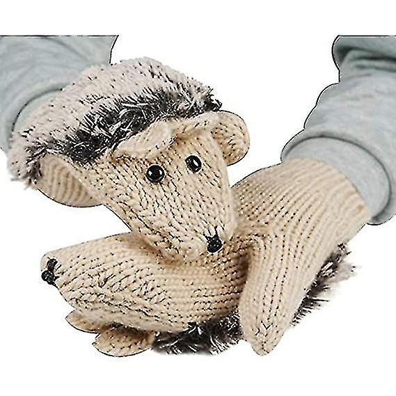 Women's Cartoon Hedgehog Winter Cotton Gloves Girls' Thick Mittens