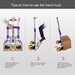 Kahomvis Aluminum Portable Folding Hand Cart in Purple with Telescoping Handle and Rubber Wheels LY-LKFX-1029