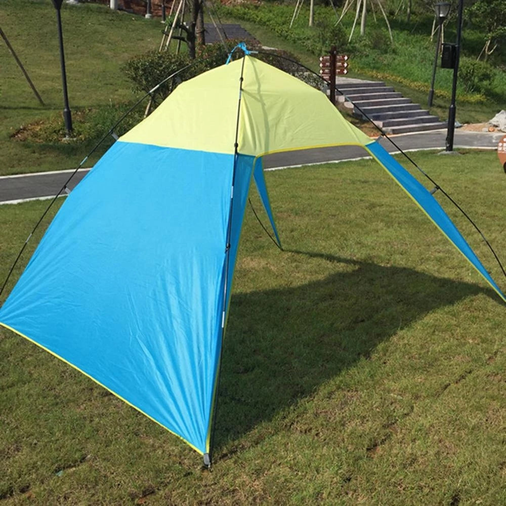 PVUEL Triangle Beach Tent Sun Shade for 4-6 Persons， Portable UV Sun Shelter for Outdoor Camping Fishing Canopy， Blue