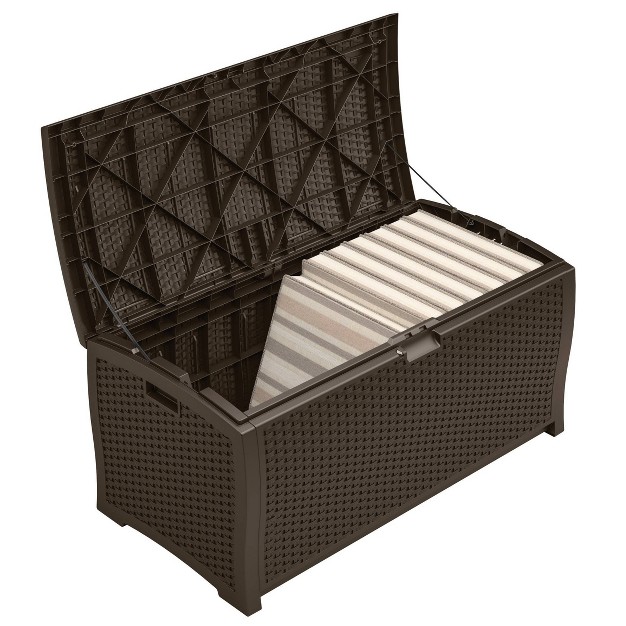 Deck Box Resin Wicker 99 Gallon Brown Suncast