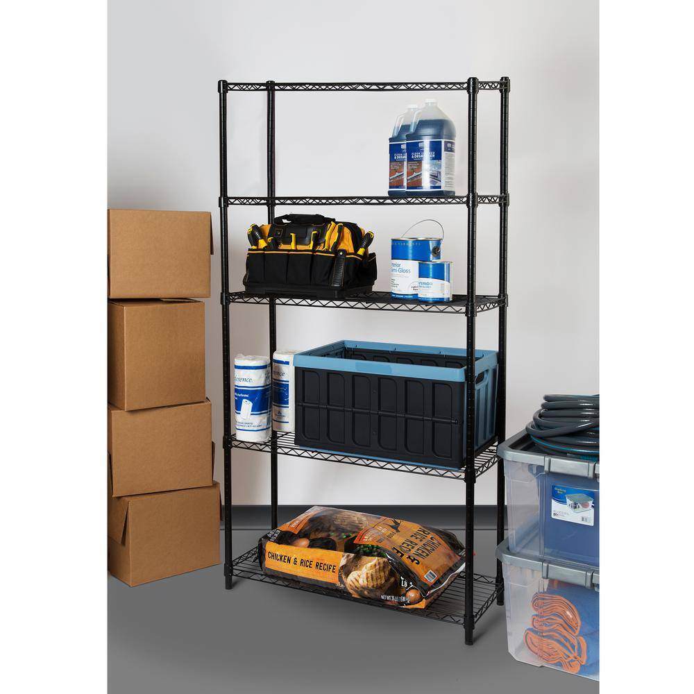 Seville Classics Black 5-Tier Steel Wire Garage Storage Shelving Unit (30 in. W x 60 in. H x 14 in. D) WEB675