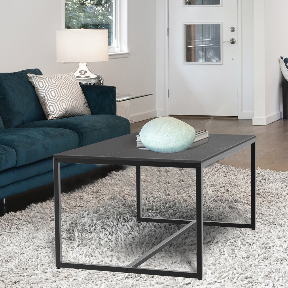 Frame Coffee Table Rectangular Cocktail Table Marble Metal Sofa Table   39.3x23.6x16.9in