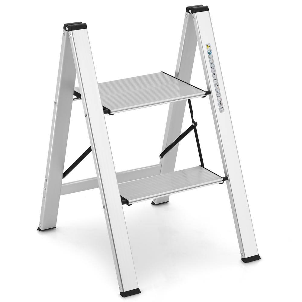 ANGELES HOME 330 lb. Load Capacity Reach Height 8 ft Type IA Duty Rating Folding Aluminum 2-Step Ladder with Non-Slip Pedal 108CKTJ011SL