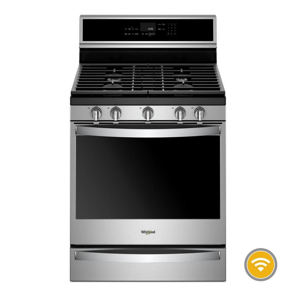 Whirlpool 5.8 cu. ft. Smart Gas Freestanding Range in Fingerprint Resistant Stainless Steel with EZ-2-LIFT Grates WFG975H0HZ